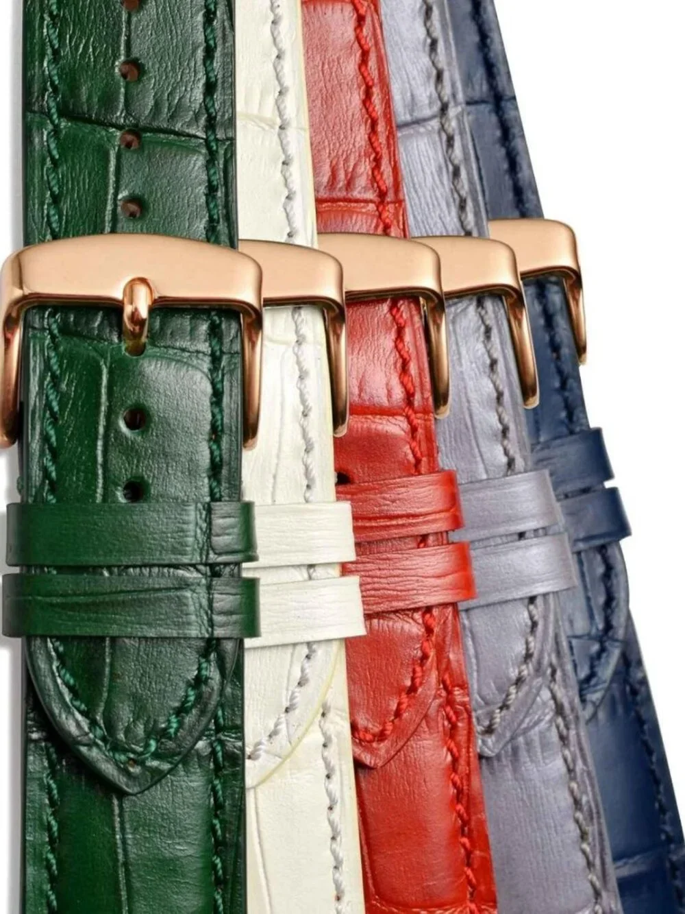 Italian Leather Watch Band 22mm, Embossed Alligator Grain, Rose Gold Buckle
